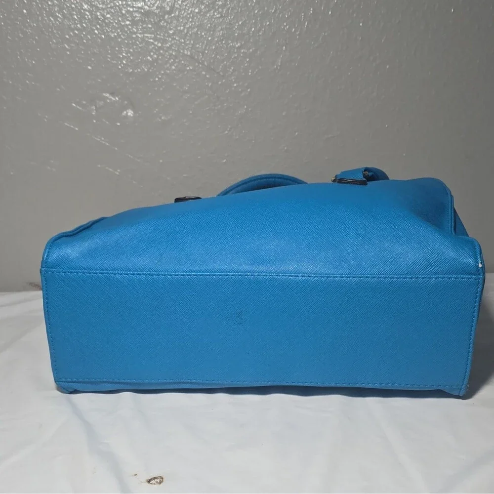 Call It Spring Cobalt Blue Saffiano Faux Leather Satchel Tote Bag Padlock Gold